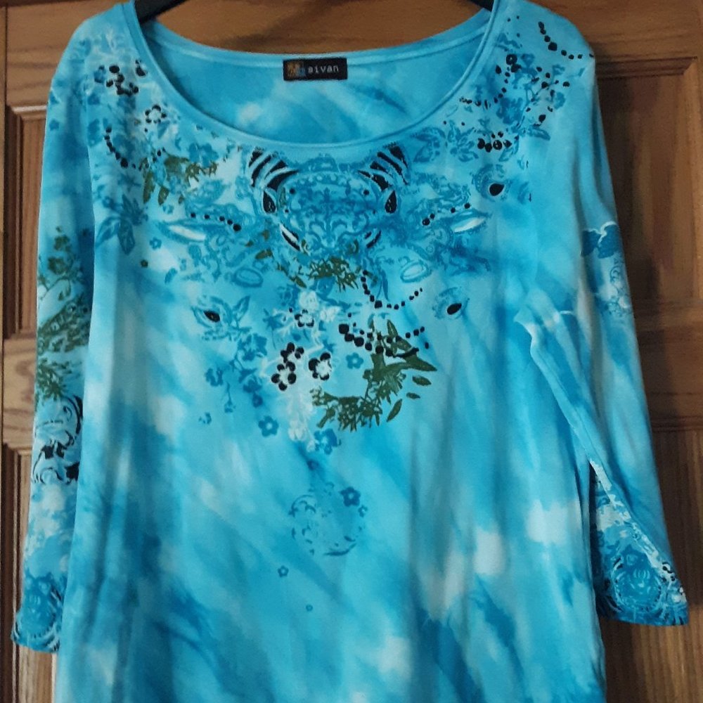 Sivan 3/4 Sleeve Turquoise Top XL